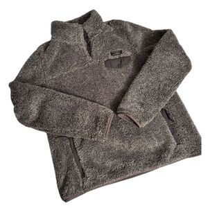 L.L. Bean Women's Gray Fleece Sherpa Pullover Sweater Medium Snap Neck Casual